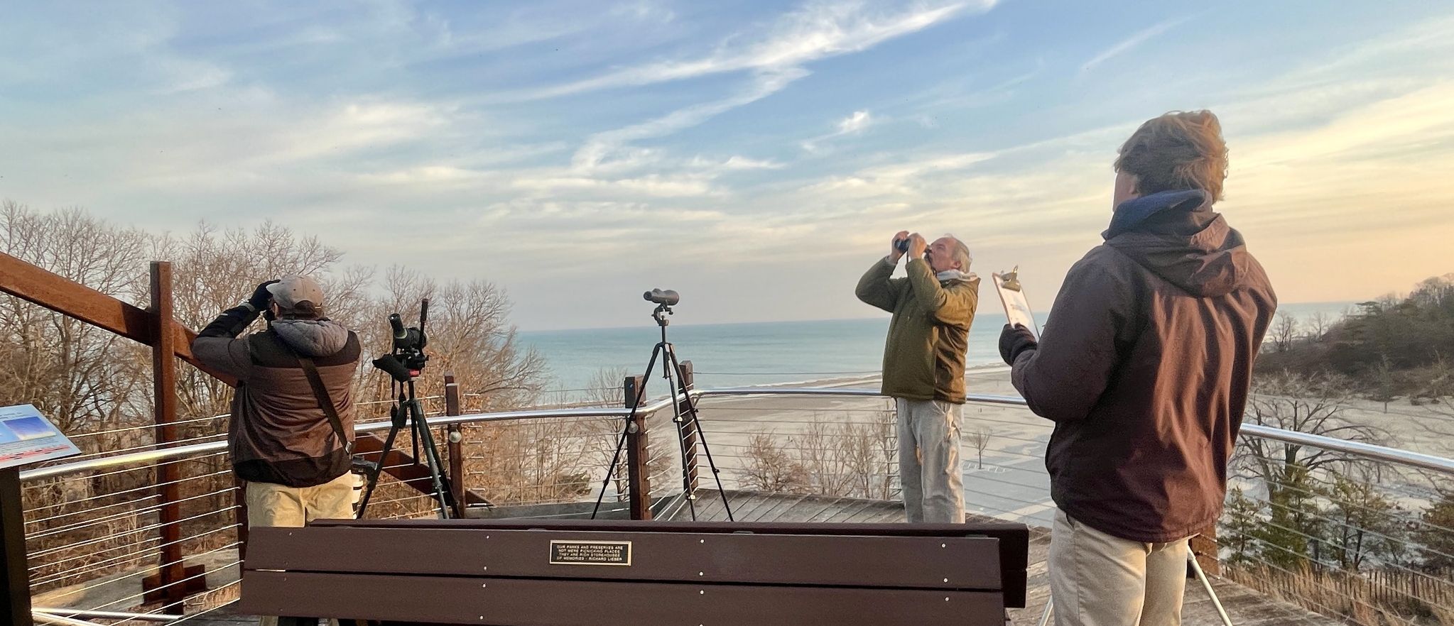 Observers conducting bird counts at the Observation Tower